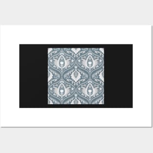 Classic ogee pattern with vines on bluish gray Posters and Art